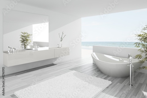 Illustration: Exclusive Luxury Bathroom Interior by the sea | ocean Exclusive Luxury Bathroom Interior by the sea | ocean
