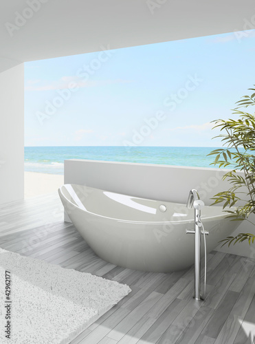 Illustration: Exclusive Luxury Bathroom Interior by the sea | ocean Exclusive Luxury Bathroom Interior by the sea | ocean