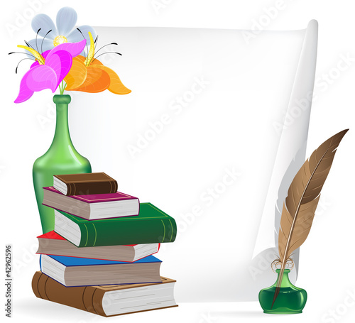 Vektor: writing materials and flowers writing materials and flowers