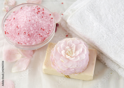 Photo: SPA still life. aromatherapy candle and bath products SPA still life. aromatherapy candle and bath products