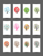 12 cards with trees design. Season holiday