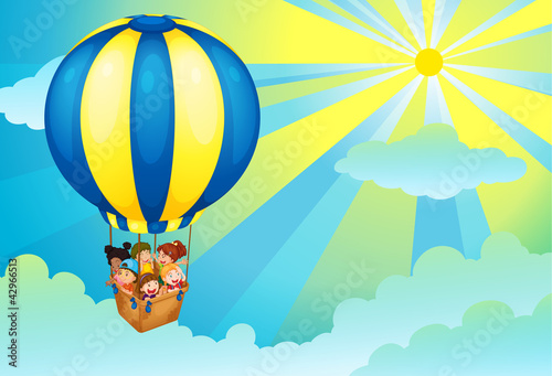 Vector: kids in hot air balloon kids in hot air balloon
