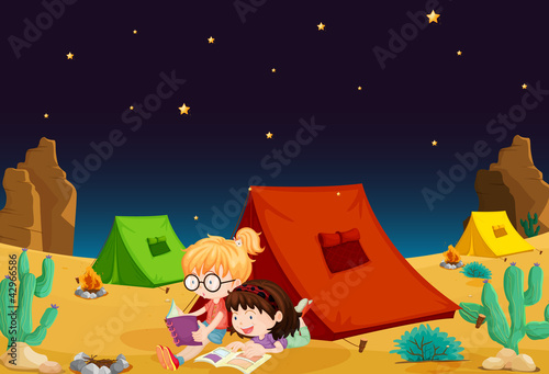 Vector: tent house and girl reading books tent house and girl reading books