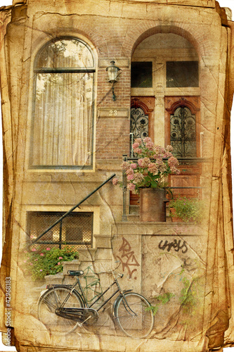 Photo: streets of Old Amsterdam made in retro style streets of Old Amsterdam made in retro style