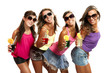four girls have fun at the party, studio portrait