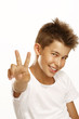 boy make victory sign