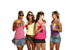 four girls have fun at the party, studio portrait