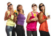 four girls have fun at the party, studio portrait