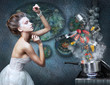 Photo: Beautiful emotional woman in kitchen interior cooking. Art Beautiful emotional woman in kitchen interior cooking. Art