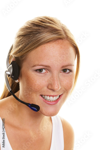 Foto: Frau mit Headset im Kundenservice Frau mit Headset im Kundenservice