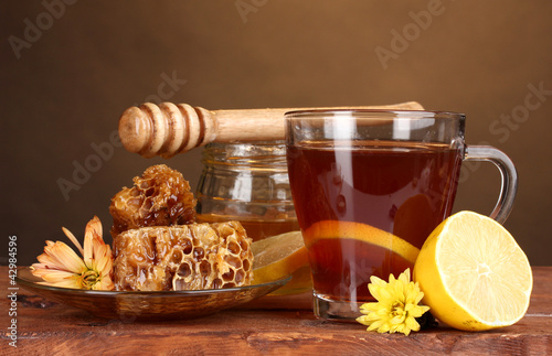 Photo: honey, lemon, honeycomb and a cup of tea honey, lemon, honeycomb and a cup of tea