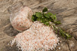 Photo: Himalayan salt on a wooden board Himalayan salt on a wooden board