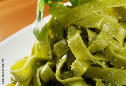 Photo: Tagliatelle pasta with pesto Tagliatelle pasta with pesto
