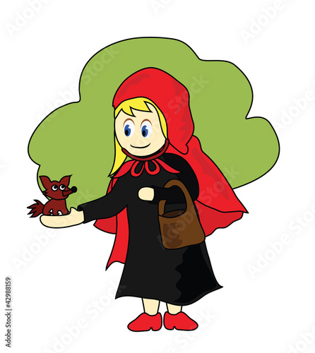 Illustration: Illustration - Little Red Riding Hood and the little wolf. Illustration - Little Red Riding Hood and the little wolf.
