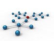 blue molecule with an red atom on white background