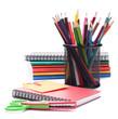 Notebook stack and pencils. Schoolchild and student studies acce
