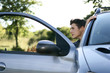 Boy sitting in a car 
