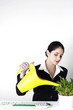 Businesswoman watering the plants
