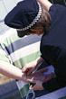 Police officer arresting a man