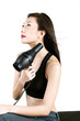 Woman blow-drying her hair