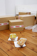 Lunch and boxes on the floor