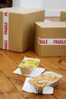 Lunch and boxes on the floor