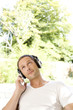 Man listening to music on headphones