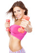 Beautiful slim woman with dumbbells