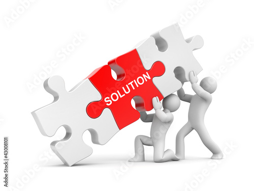 Illustration: 3d people with stack of puzzle 3d people with stack of puzzle