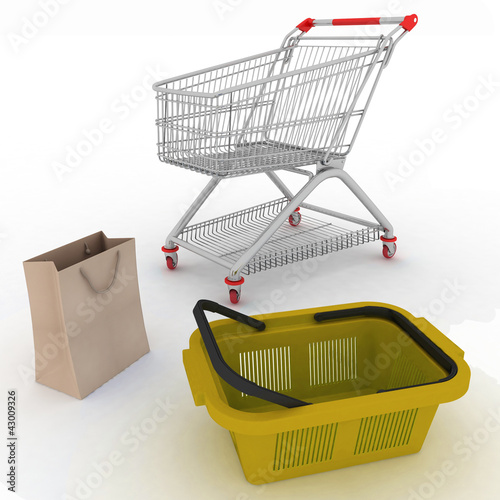 Illustration: Collection for shopping from basket, packages and cart Collection for shopping from basket, packages and cart