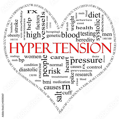 Illustration: Black and Red Hypertension heart shaped word cloud concept Black and Red Hypertension heart shaped word cloud concept