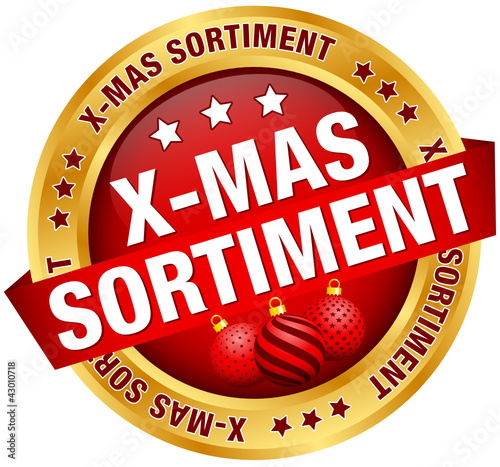 Vector: Button Banner "X-mas Sortiment" Kugeln rot/gold Button Banner "X-mas Sortiment" Kugeln rot/gold