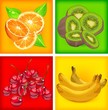 Four banners with fruits