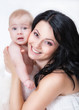picture of happy mother with baby over white