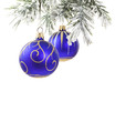Christmas blue baubles and tree with snowflakes isolated