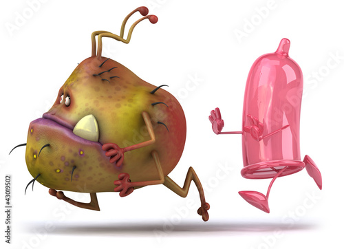Illustration: Fun germ and condom Fun germ and condom