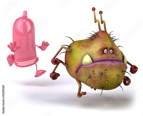 Illustration: Fun germ and condom Fun germ and condom