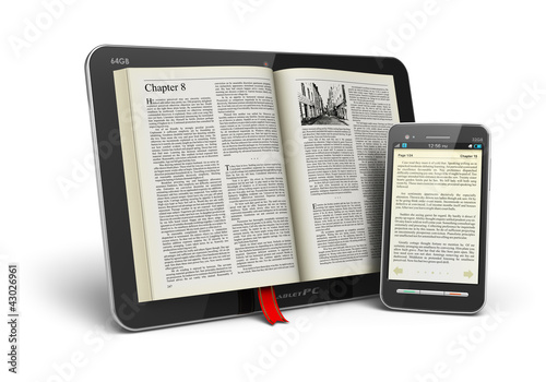 Illustration: Book in tablet computer and smartphone Book in tablet computer and smartphone