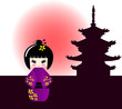 Vector: Kokeshi doll and japanese temple Kokeshi doll and japanese temple