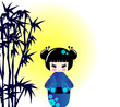 Vector: kokeshi doll and bamboo kokeshi doll and bamboo