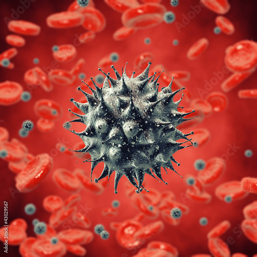 Illustration: Viruses and red blood cells , contaminated blood Viruses and red blood cells , contaminated blood