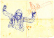 parachutist jumped from a plane, hand drawing