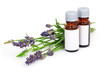 Aromatherapy Lavender oil and lavender flower, isolated on white