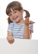 little girl and white blank with copy space