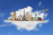 Travel the world monuments clouds concept