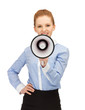 happy woman with megaphone