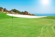 Golf course on the background of the sea. Summer.