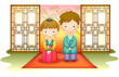 Man and woman posing wearing Korean traditional clothing