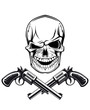 Smiling skull with revolvers