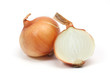 onion half cut on white background.